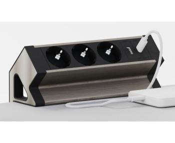 Блок розеток настольный с двумя крепежами (3 розетки, USB-A, USB-C) G4103Y-2AC Серебро+Черный