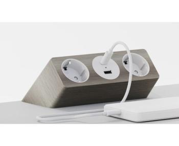 Блок розеток настольный с одним крепежом (2 розетки, USB-A, USB-C) G1002A-2AC Серебро+Белый
