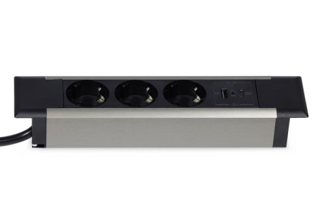 Блок розеток встраиваемый в стол (3 розетки, USB-A, USB-C) G4103T-2AC Серебро+Черный
