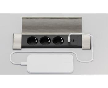 Блок розеток с откидной крышкой (3 розетки, USB-A, USB-C) G4103Q-2AC Серебро+Черный